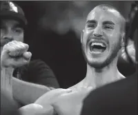  ?? STEVE MARCUS/GETTY IMAGES/TNS ?? Maxim Dadashev of Russia celebrates after being declared the winner of a super lightweigh­t bout against Antonio de Marco of Mexico at Monte Carlo Resort and Casino in Las Vegas in 2018.