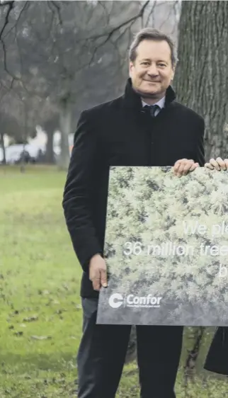  ??  ?? 0 Confor CEO Stuart Goodall, left, Deidre Brock SNP MP for Edinburgh North and Leith and Scottish Government Cabinet Secretary for Rural Economy, Fergus Ewing MSP, pledge to plant millions of trees