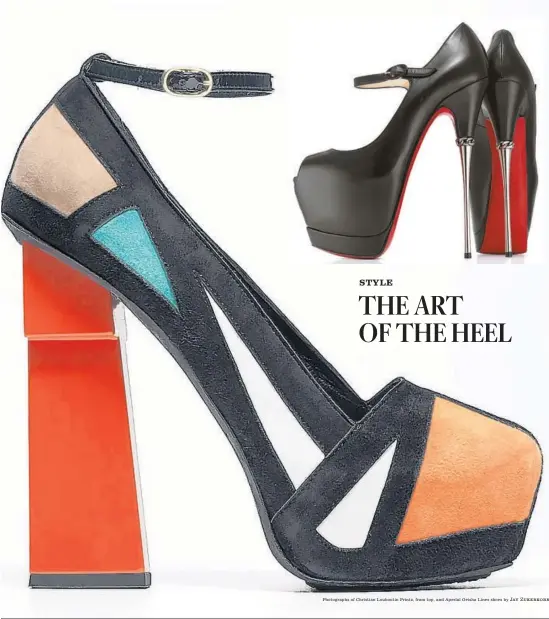  ?? Photograph­s of Christian Louboutin Printz, from top, and Aperlaï Geisha Lines shoes by Jay Zukerkorn ??