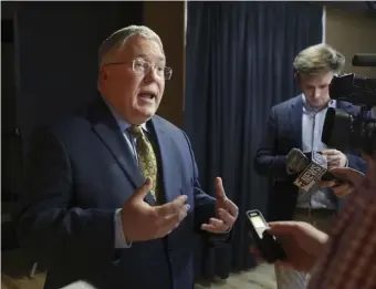  ?? AP FILE ?? NO LOWBALL OFFERS: Patrick Morrisey, the attorney general in West Virginia, one of the states hit hardest by the opioid crisis, said the $22 billion in cash being offered by distributo­rs “is way too low.”