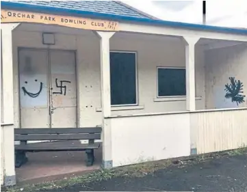  ?? ?? “DISGUSTING”: Swastikas were part of the graffiti sprayed on the Orchar Park building.