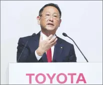  ?? AP PHOTO ?? Toyota Motor Corp. President Akio Toyoda answers a question during a joint news conference with Mazda Motor Corp. President Masamichi Kogai, not pictured, in Tokyo.
