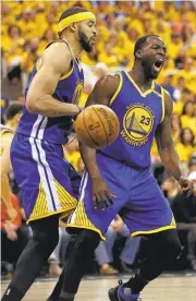  ?? NHAT V. MEYER/STAFF ?? The Warriors' Draymond Green (23) celebrates a basket against the Utah Jazz in the fourth quarter of Game 3.