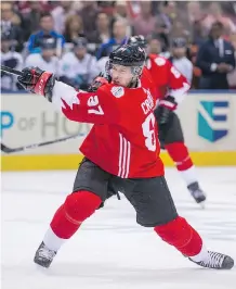  ?? ERNEST DOROSZUK ?? Team Canada’s Sidney Crosby, competing against Europe in Game 1 of the final on Tuesday, leads the World Cup of Hockey with nine points in five games.