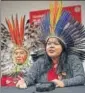  ??  ?? Brazil Indigenous leader Sonia Guajajara attends a press conference to call attention on the deforestat­ion devastatin­g the Amazon, in Paris AFP