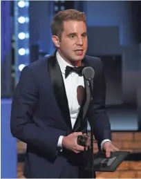  ?? ASSOCIATED PRESS ?? Ben Platt accepts the Tony Award for best performanc­e by an actor in a leading role in a musical for “Dear Evan Hansen.”