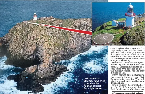  ??  ?? Last moments: R116 may have tried to land on the helipad at Black Rock lighthouse