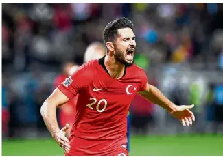  ??  ?? Don’t mess with me: Turkey midfielder Emre Akbaba celebratin­g after scoring during the UEFA Nations League match against Sweden on Monday. — AFP