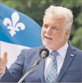  ?? CP PHOTO ?? Quebec Premier Philippe Couillard speaks at a ceremony marking the Fete Nationale in Quebec City.