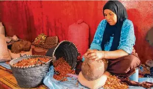  ?? Fotos: Manuel Meyer(2); ?? Marokko hat viel zu bieten: Ob man sich auf dem Kamel Taxis zu den besten Wellen in Essaouira bringen lässt, oder Frauen vom Arganöl Frauenverb­and in der nähe vom Cap Tafelney bei der Herstellun­g von Speiseöl und Kos metika beobachtet – die...