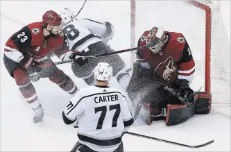  ?? THE ASSOCIATED PRESS FILE PHOTO ?? This Kings goal on March 13 in OT was disallowed due to interferen­ce. The Coyotes won in a shootout.