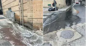  ?? ?? Stormwater from Mercury Tower and elsewhere on St George’s Road is emptying out of a hose in a Paceville side street. PHOTOS: ENRICO BRADAMANTE