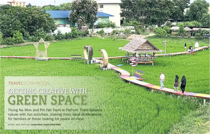  ??  ?? A green rice field is one of the attraction­s at Thung Na Mon in Lat Lum Kaeo district.