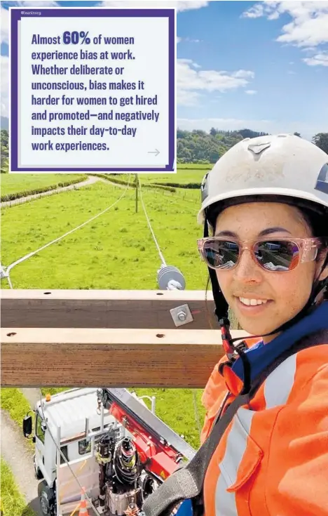  ?? Images / Supplied ?? Madison Harvey, 22, is the only female line mechanic in her crew working for power utility company, Electra. Inset: The theme for Internatio­nal Women’s Day in 2022 is #BreakTheBi­as including in the workforce.