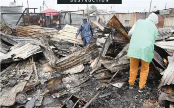  ?? PHANDO JIKELO African News Agency (ANA) ?? EIGHT shacks were destroyed and one partially damaged in a fire that left 24 people displaced in Green Point Informal Settlement in Khayelitsh­a, Cape Town. The fire was allegedly started by a man who found out that his partner was having an affair. |
