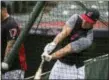  ?? PHIL LONG — THE ASSOCIATED PRESS ?? Michael Brantley hits during a workout Oct. 7 at Progressiv­e Field.