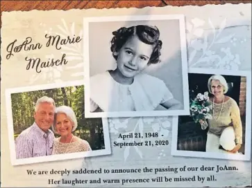  ?? Len Maisch ?? A MEMORIAL card showcases the life of JoAnn Maisch, who died Sept. 21 with her husband Len by her side.
