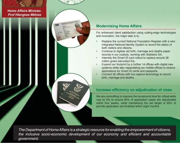  ??  ?? The Department of Home Affairs is a strategic resource for enabling the empowermen­t of citizens, the inclusive socio-economic developmen­t of our economy and efficient and accountabl­e government.