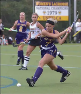  ?? PETE BANNAN — DIGITAL FIRST MEDIA ?? West Chester University midfielder Katie Thompson (7) had two goals against Bloomsburg in the Golden Rams’ 4-0 victory Wednesday afternoon at Vonnie Gros field.