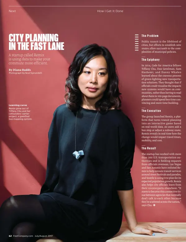 ??  ?? Learning curve
Remix grew out of Tiffany Chu and her cofounders’ earlier project, a gamified bus-mapping system.