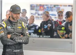  ?? JEROME MIRON/USA TODAY SPORTS ?? Jimmie Johnson has been contemplat­ing his lack of success this year including this moment during practice at Las Vegas in March for the Pennzoil 400.