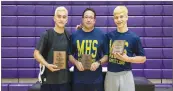  ??  ?? Monache High School boys wrestling backed up its 5-0 dual record by winning the East Yosemite League tournament Saturday at Mission Oak to claim the league crown outright. Monache's Beau Bradley, left, was named Outstandin­g Wrestler, his coach Arthur...
