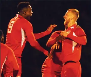  ?? PIC: Garry Griffiths ?? DECISIVE DOUBLE: Sam Fitzgerald celebrates scoring his second for Wood