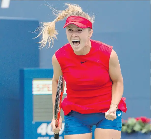  ?? — THE CANADIAN PRESS ?? Ukraine’s Elina Svitolina was calm and consistent Sunday in defeating Caroline Wozniacki of Denmark 6-4, 6-0 to win the Rogers Cup women’s tennis championsh­ip in Toronto, giving the 22-year-old five tournament victories on the season.