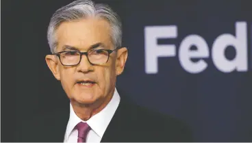  ?? KIICHIRO SATO / THE ASOCIATED PRES FILES ?? Federal Reserve Chairman Jerome Powell has been quite aggressive taking measures aimed at helping the U. S. economy rebound from the effects of the COVID-19 outbreak.