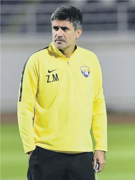  ?? Al Ain FC ?? Al Ain manager Zoran Mamic takes training at Khalifa bin Zayed Stadium as his team prepare for the Fifa Club World Cup