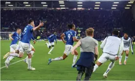  ?? League status. Photograph: Michael Regan/Getty Images ?? Dominic Calvert-Lewin celebrates after scoring the winner to secure Everton’s Premier