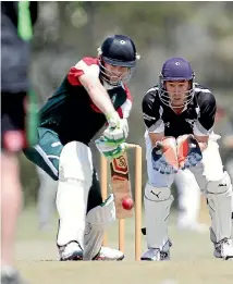  ?? TETSURO MITOMO/FAIRFAX NZ ?? Celtic’s Jeremy Liddy plays a forward defensive shot as Temuka’s wicket-keeper Nathan Sew Hoy watches on.