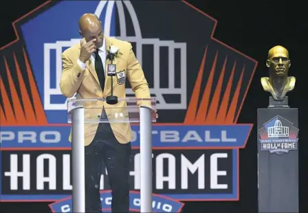  ?? David Richard/Associated Press ?? Jason Taylor was overcome by emotion several times during his speech Saturday night.