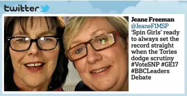  ??  ?? ‘Spin girls’: Jeane Freeman, left, and Joanna Cherry in a selfie posted during debate