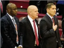  ?? DAVID JABLONSKI / STAFF ?? Dayton assistants Allen Griffin (from left), Kevin Kuwik and Tom Ostrom are all candidates to replace Archie Miller, who was hired by Indiana, as the Flyers coach.