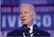  ?? EVAN VUCCI — THE ASSOCIATED PRESS ?? President Joe Biden delivers remarks to the 2023 Internatio­nal Associatio­n of Fire Fighters Legislativ­e Conference on Monday in Washington.