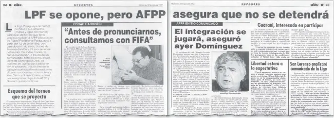  ??  ?? Cuando Domínguez Dibb buscaba organizar el torneo paralelo y la tenaz oposición de Harrison desde la entonces Liga Paraguaya.