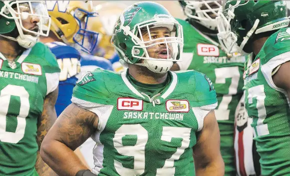  ?? MICHAEL BELL ?? Saskatchew­an’s Eddie Steele, 97, is looking forward to knocking heads with Winnipeg’s Andrew Harris when the teams meet in Sunday’s Labour Day Classic at Mosaic Stadium.