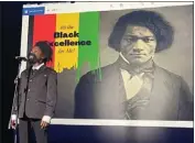  ?? PHOTO COURTESY OF LBUSD MARKETING AND MEDIA SERVICES ?? Nobel Jones, a fifth grade student at Burbank Elementary gave an oratory of Frederick Douglass at LBUSD's Black History Month Celebratio­n.