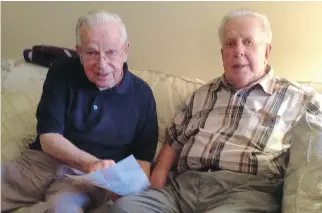  ??  ?? Bernard and brother Lorne Langill are longtime Ottawa CFL fans, getting their start 65 years ago when they sold stadium programs. They plan to be in the stands for the Redblacks’ game against Hamilton on Sunday.