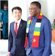  ?? ?? The President shares a lighter moment with incoming Socialist Republic of Vietnam Ambassador to Zimbabwe Mr Hoang Sy Cuong at State House in Harare yesterday
