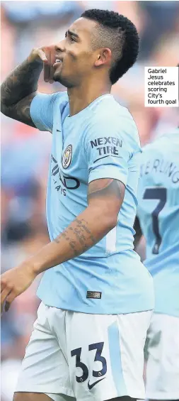  ??  ?? Gabriel Jesus celebrates scoring City’s fourth goal