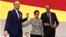  ??  ?? In 2018 Health Minister Jens Spahn (l) ran for party leader against Annegret KrampKarre­nbauer and Friedrich Merz