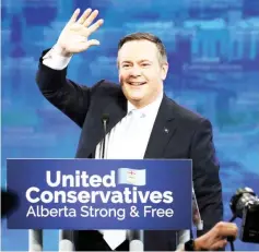  ??  ?? Kenney reacts at his provincial election night headquarte­rs in Calgary, Alberta, Canada. — Reuters photo