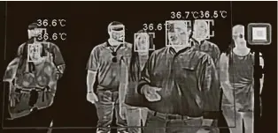  ??  ?? Normal body temperatur­es are indicated by green squares in Apache Industrial’s Mass Temperatur­e Scan UV-C.