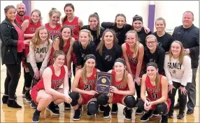  ?? Photograph­s courtesy of Jennifer Allison ?? The Lady Blackhawks took first place in the Golden Arrow Tournament in Lavaca this past week with wins over Magazine 76-49, Lamar 63-57 and Providence Academy 47-43.