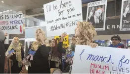  ?? AP PHOTO ?? RALLY: Protesters demonstrat­e yesterday at Los Angeles Internatio­nal Airport against Trump’s immigratio­n order.