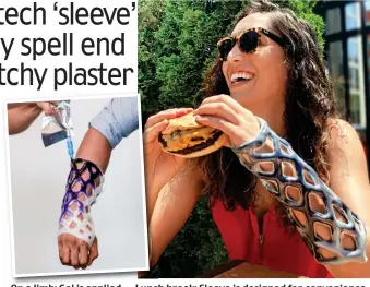  ?? ?? On a limb: Gel is applied
Lunch break: Sleeve is designed for convenienc­e