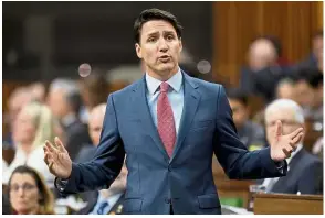  ?? — Reuters ?? Sticking to his guns: Trudeau speaking during the Question Period in the House of Commons on Parliament Hill in Ottawa.