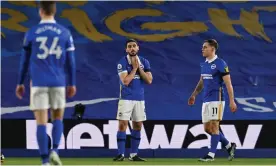  ?? Photograph: Glyn Kirk/Reuters ?? Neal Maupay reacts after missing a first-half opportunit­y for Brighton, who had 20 shots but failed to score.